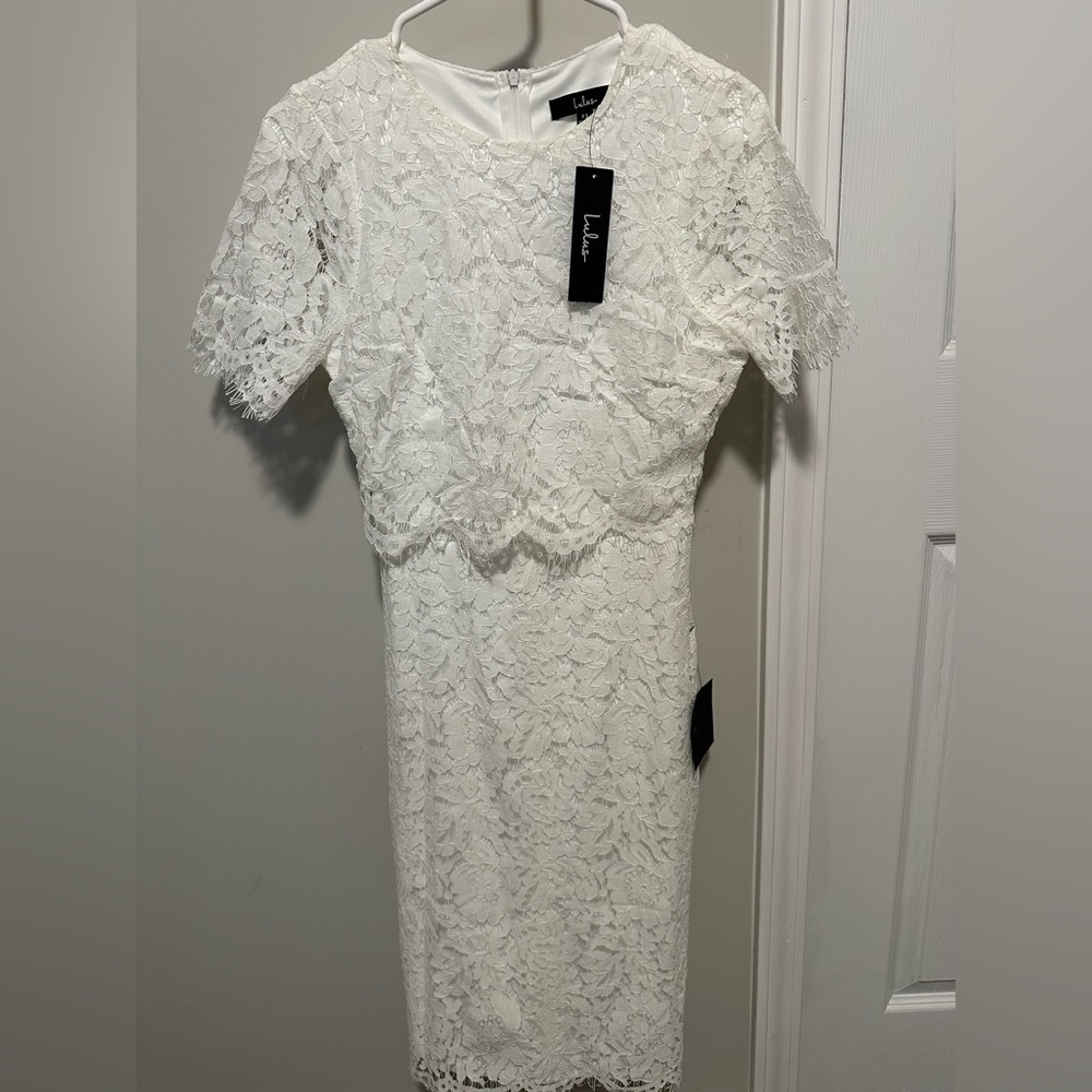 Lulu's White Tiered Lace Midi Dress